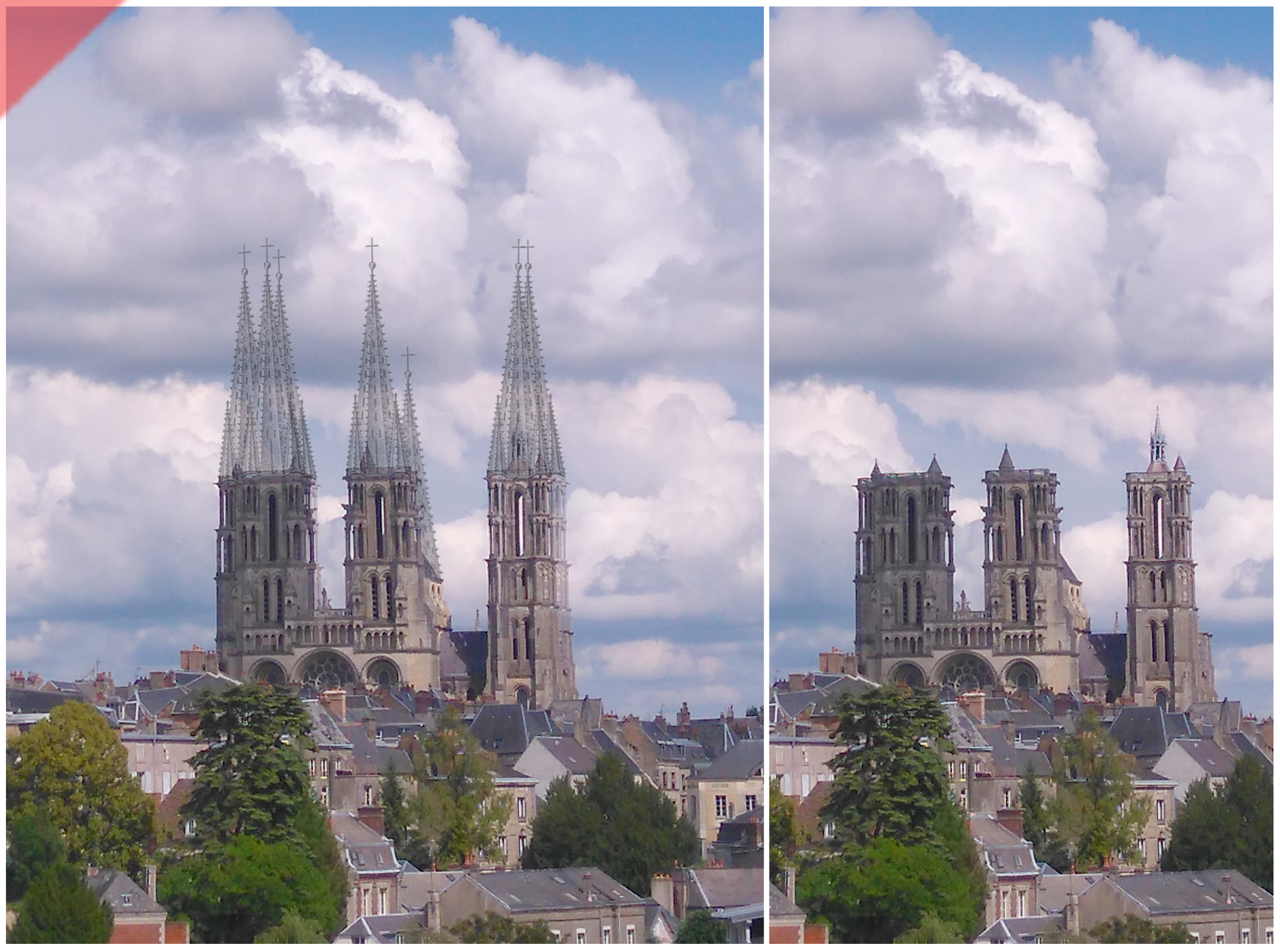 Laon-Cathédrale- plomb-vert-vol-drone-2-deux-tours-façade-aériennes-tours avant-toits-plane-alors-et-maintenant-Laon-cathedral-drone-flight-cathedrale-aerial view-green-2-two-towers-façade-west-pitched roof-then-and-now