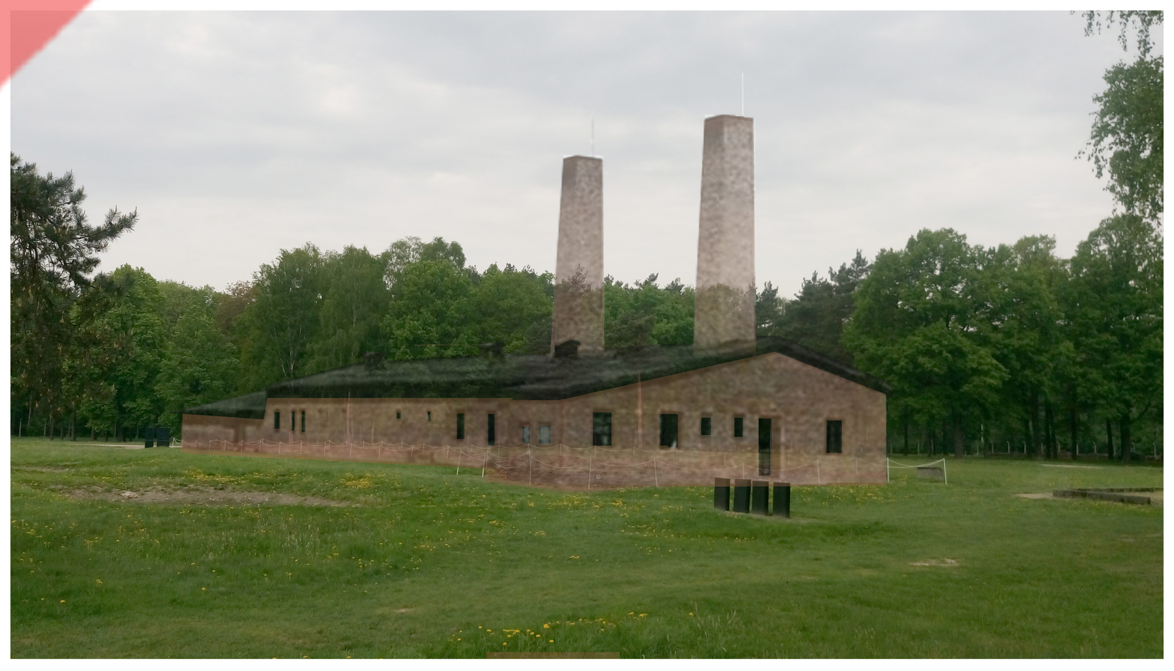 superimpose-now-then-in-color-colour-1943-1944-Auschwitz-Birkenau-Krematorium-crematorium-color-farbig-4-IV-Ueberblenden-then-now-comparison-Damals-Jetzt-Vergleich-1943-Foto