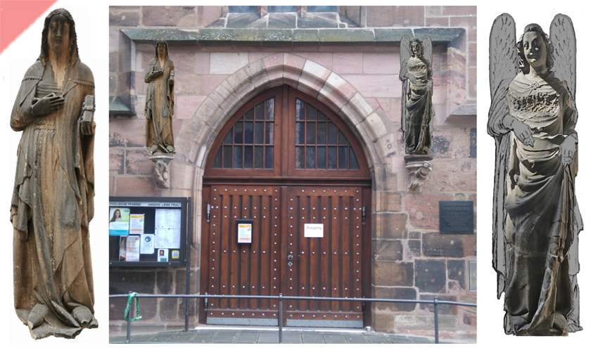 Christliche-Kunst-Frauenkirche-Maria-plus-Gabriel-Erzengel-rekonstruiert-Damals-Jetzt-Kirchen-Altstadt-Nuernberg-Figurennischen-Steinplastiken