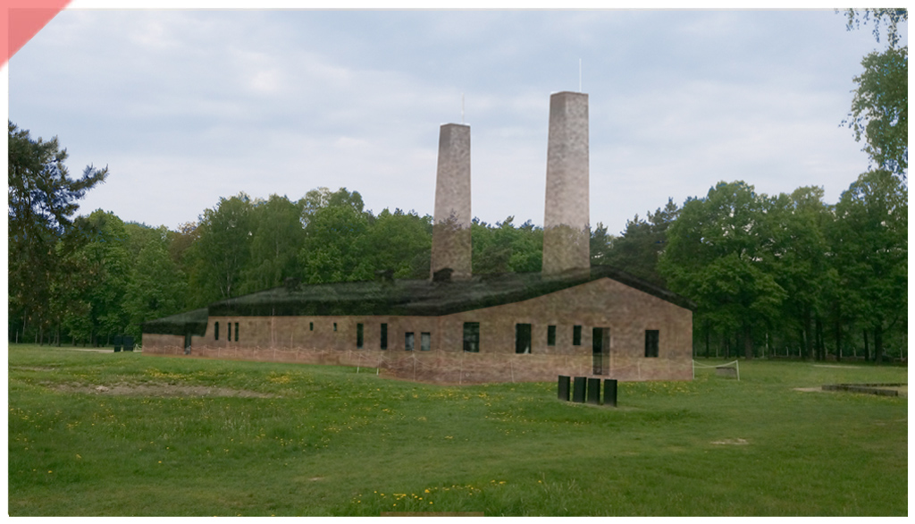 Auschwitz-Birkenau-Krematorium-farbig-blauer-Himmel-4-IV-Ueberblenden-now-then-1943-Photo